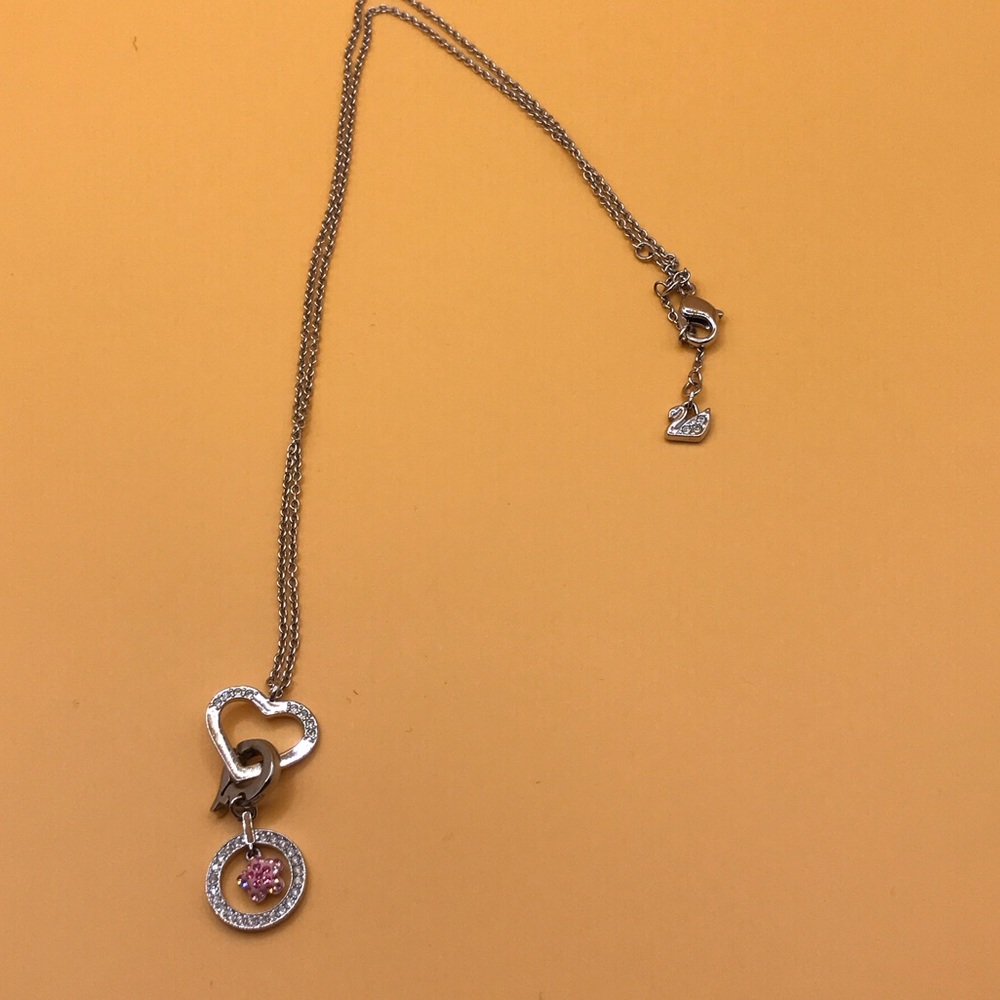 Swarovski Silver Heart Necklace with Pink Crystal Drop